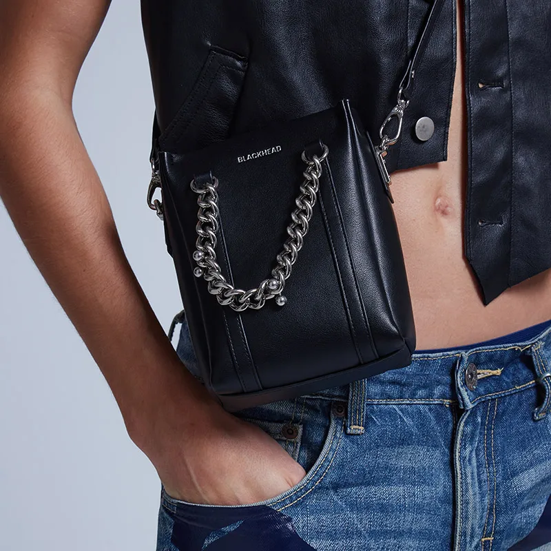 BLACKHEAD Leather Shoulder Bag, Handbag Regular Unisex Black-3