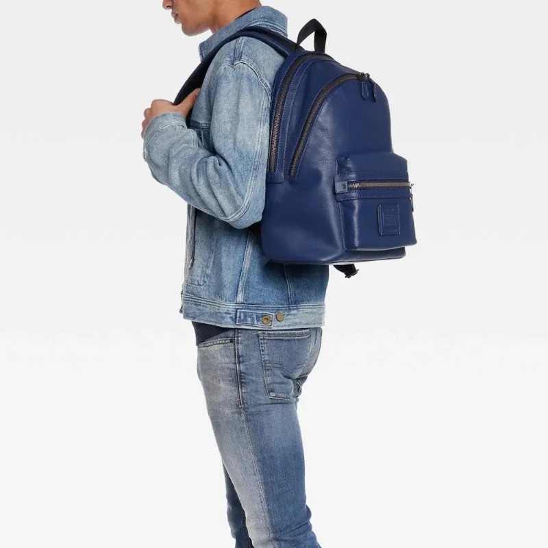COACH Academy Smooth Finish Leather Backpack Large Size Men's Marine Blue-6