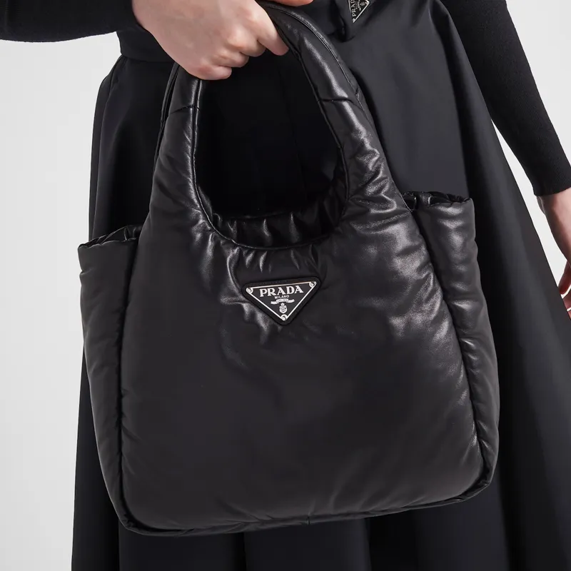 PRADA Soft Sheep Leather Tote Bag, Shopping Bag, Handbag Women's Black-5