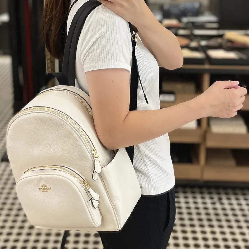 COACH Cow Leather Backpack Large Size Women's White-4