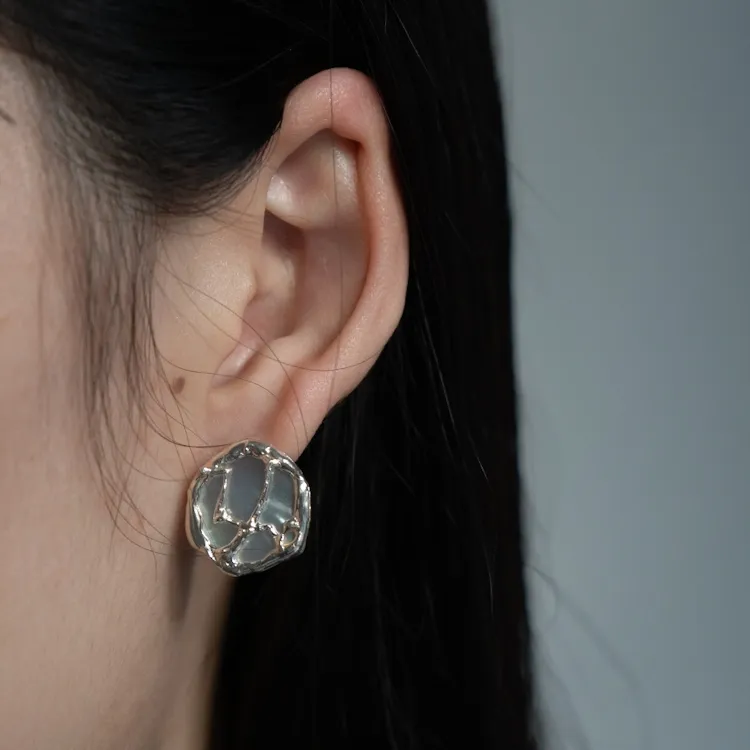 M.Wong Color Changing Mother of Pearl 925 Sterling Silver Stud Earrings Women's-3