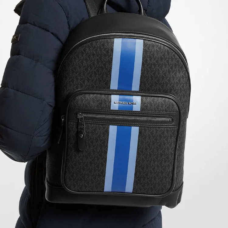 MICHAEL KORS Hudson Polyester Backpack Men's Black & Blue-3