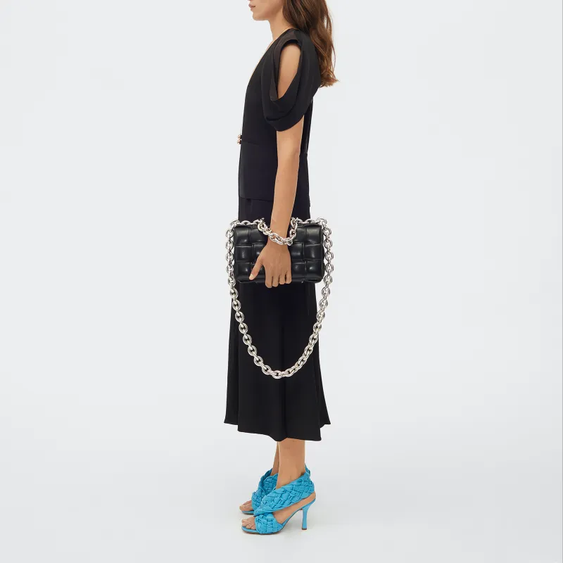 Bottega Veneta Chain Cassette Silver tone Crossbody Bag Black-5