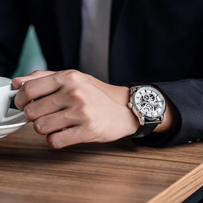 BULOVA Classic Men's Collection Wrist Watch Mechanical Movement Leather Strap 43mm Silver Dial Men's Watches-7