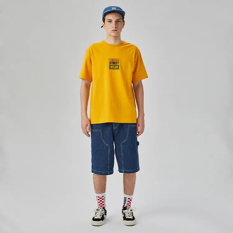 Vision Street Wear Drop Shoulder Sleeve Short Sleeved T Shirts Unisex Medium Yellow-2