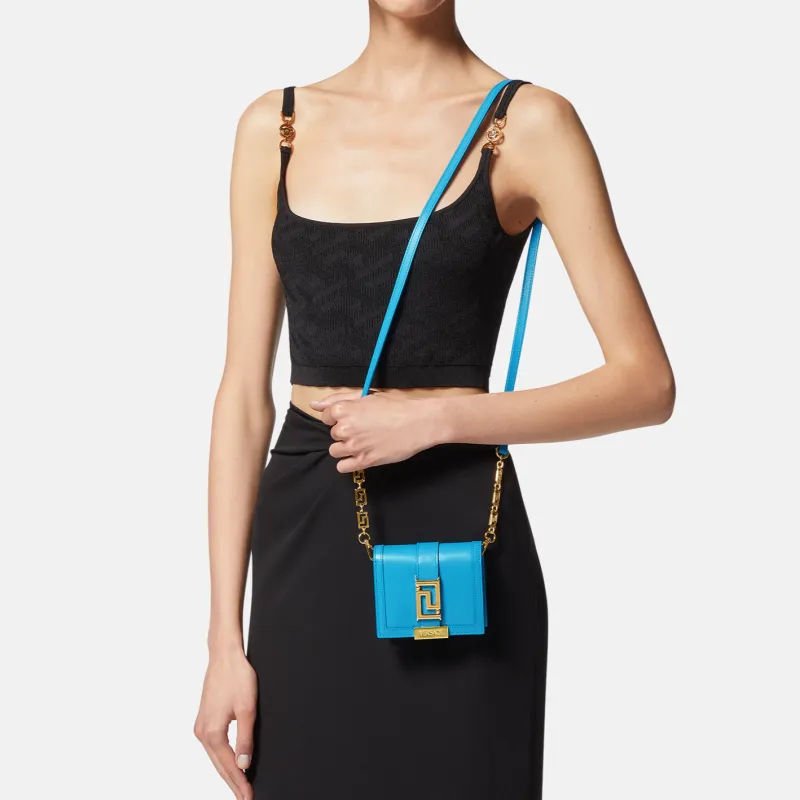 VERSACE Greca Goddess Cow Leather With Lambskin Decoration Shoulder Bag Crossbody Bag Wallets Women's Blue-2