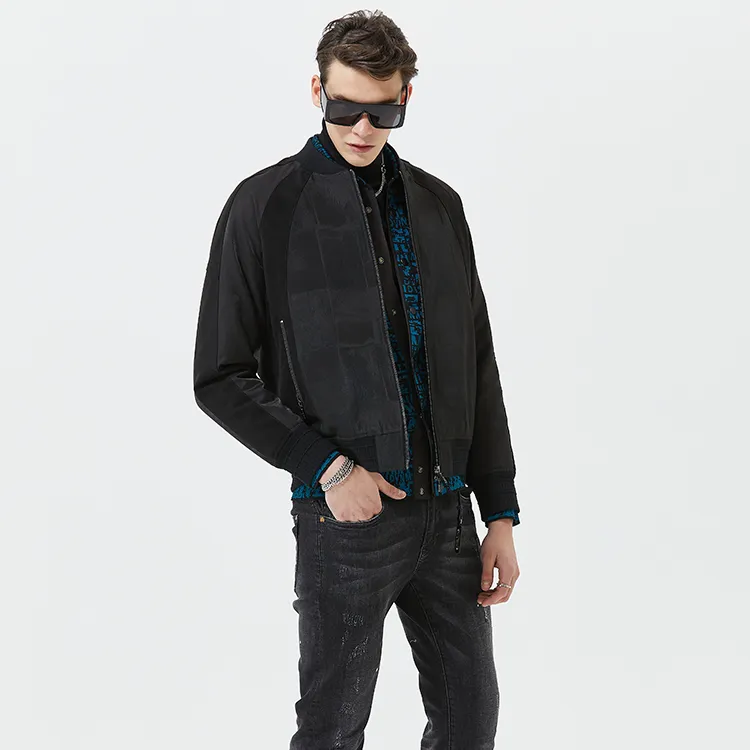 DAVID NAMAN Plaid Baseball Collar Loose Fit Puffer Jacket Men's Black-4