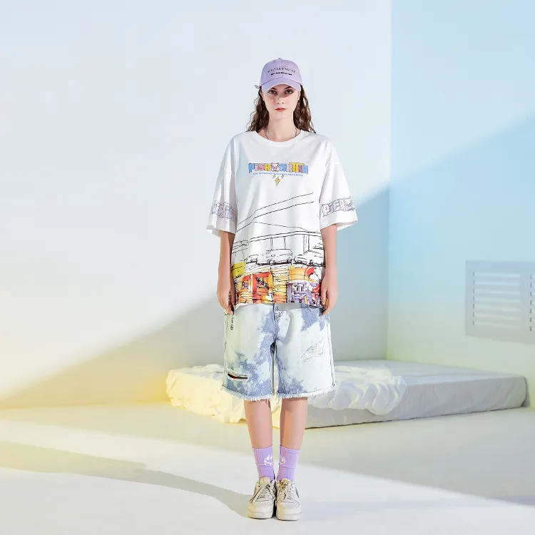 LAMLICKA Denim Shorts Unisex White-7