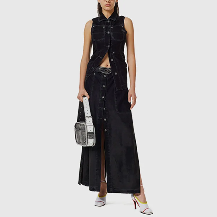 DIESEL Denim Long Skirts Women's Black-2