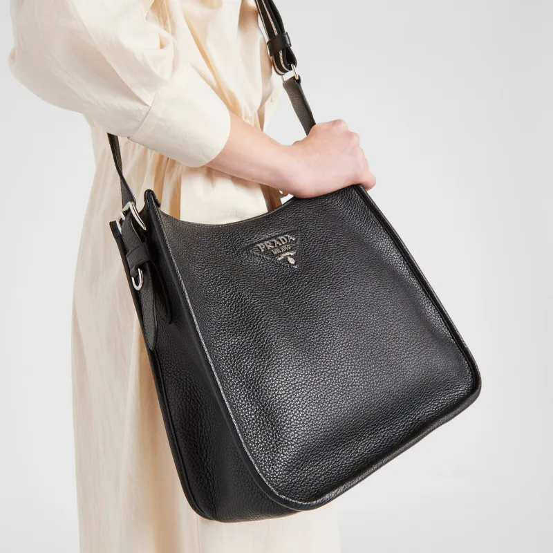 PRADA Hobo Grained Leather Hobo Bag Crossbody Bag Shoulder Bag Regular Women's Black-4