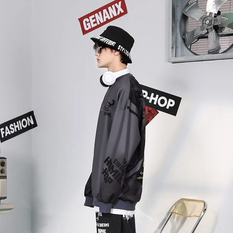 GENANX Crew Neck Loose Fit Sweatshirt Fall Spring Unisex-3