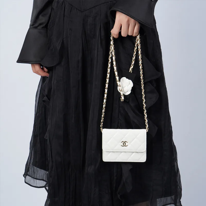 CHANEL WOC Lambskin Shoulder Bag, Crossbody Bag, Coin Purse, Card Holder Mini Women's White-2