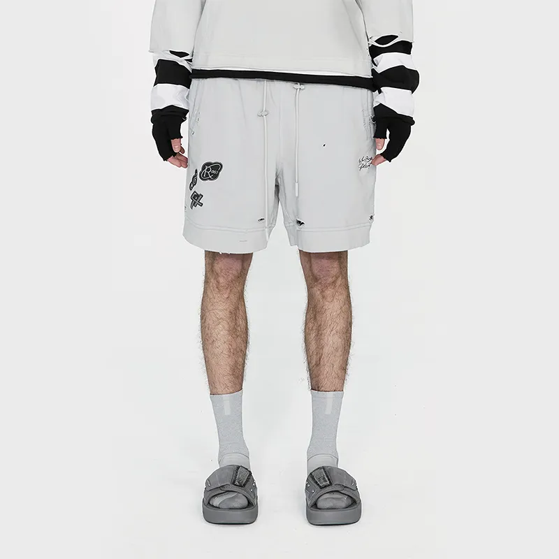 C2H4 Patched Ruin Distressed Sweat Shorts-9