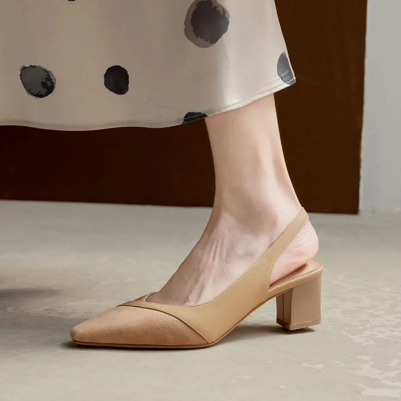 CAMEIDO Chunky Heel High Heels 5cm Women's Apricot-2