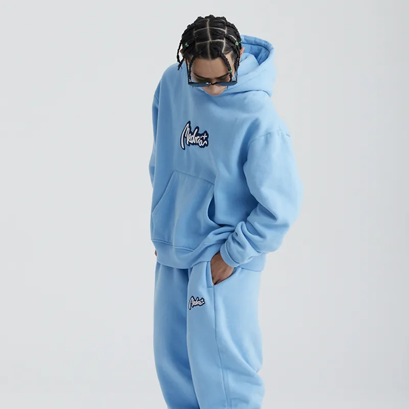 MEDRIA Hooded Loose Fit Sweatshirt Winter Unisex Carolina Blue-2