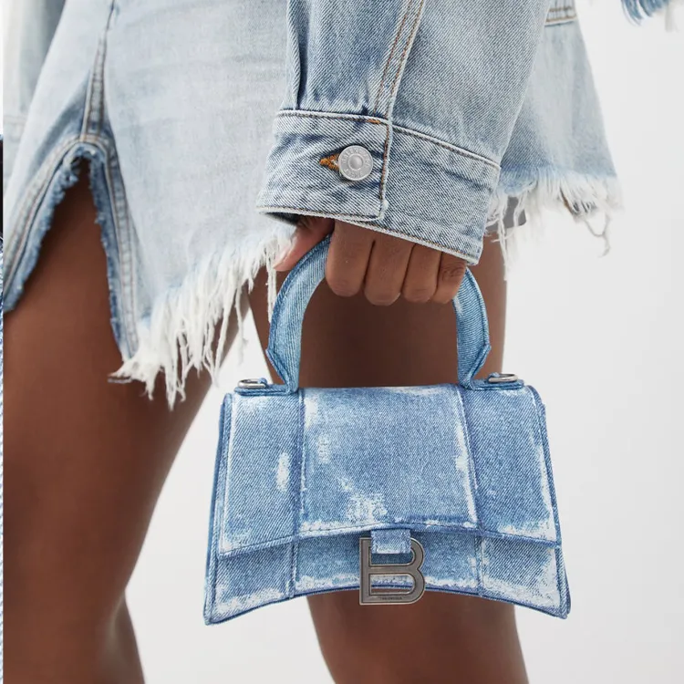 Balenciaga Hourglass Denim Handbag Extra Small Women's Denim Blue-6