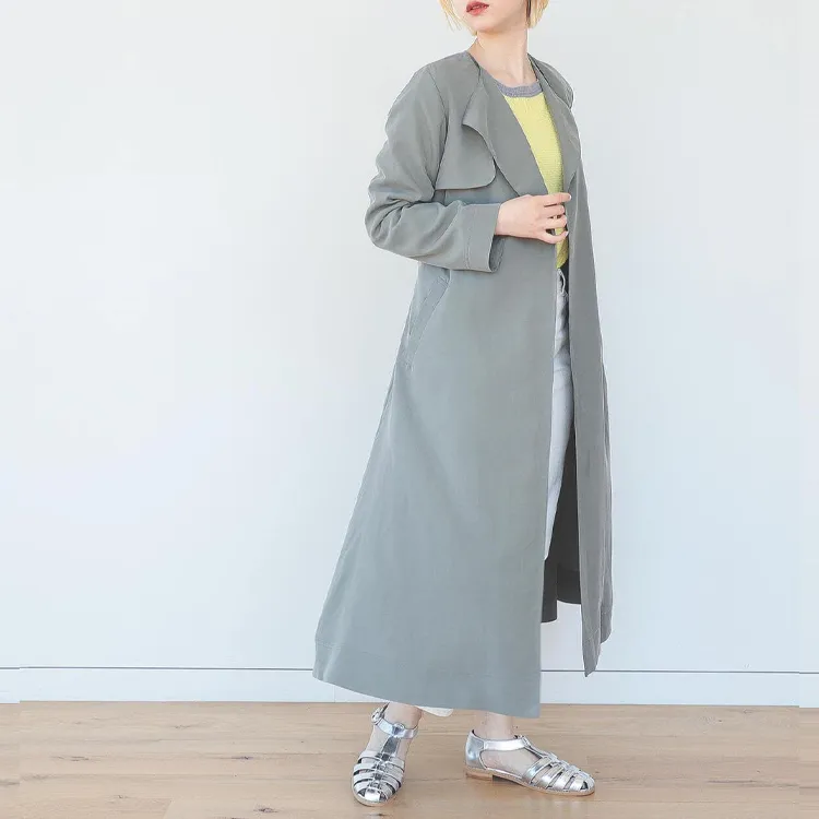 Beams Trench Coats Women's Olive Green-3