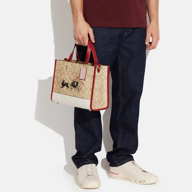 COACH Dempsey Cow Leather Tote Bag, Shopping Bag, Shoulder Bag, Crossbody Bag, Handbag Tubas Women's Khaki & Pink-4