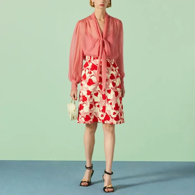 GUCCI Valentine's Day Collection FW23 Casual Long Skirt Women's Red-3