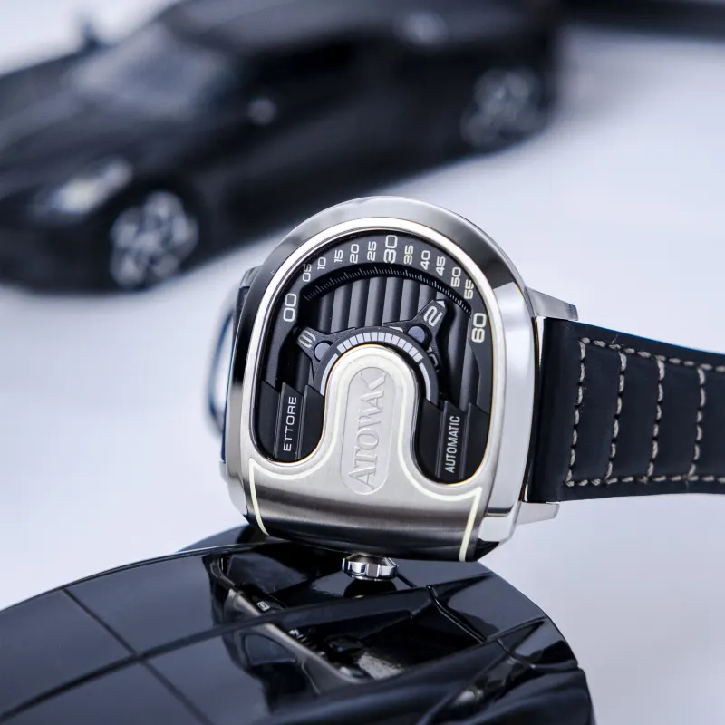 ATOWAK Supercar Wrist Watch Automatic Mechanical Movement Genuine Leather Strap 46.5*40.5*14mm Black Dial Men's Watches-9