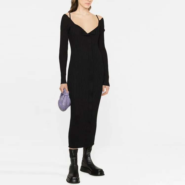PHILOSOPHY DI LORENZO SERAFINI Ribbed knit V neck Dress-1