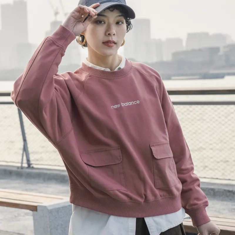 New Balance Women's Casual Pocket Sweatshirt Rose Pink-4