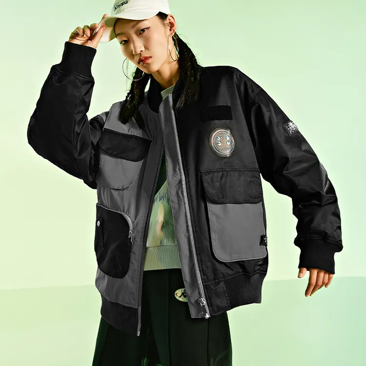 Kappa Colorblock Baseball Collar Puffer Jacket Unisex Black-5