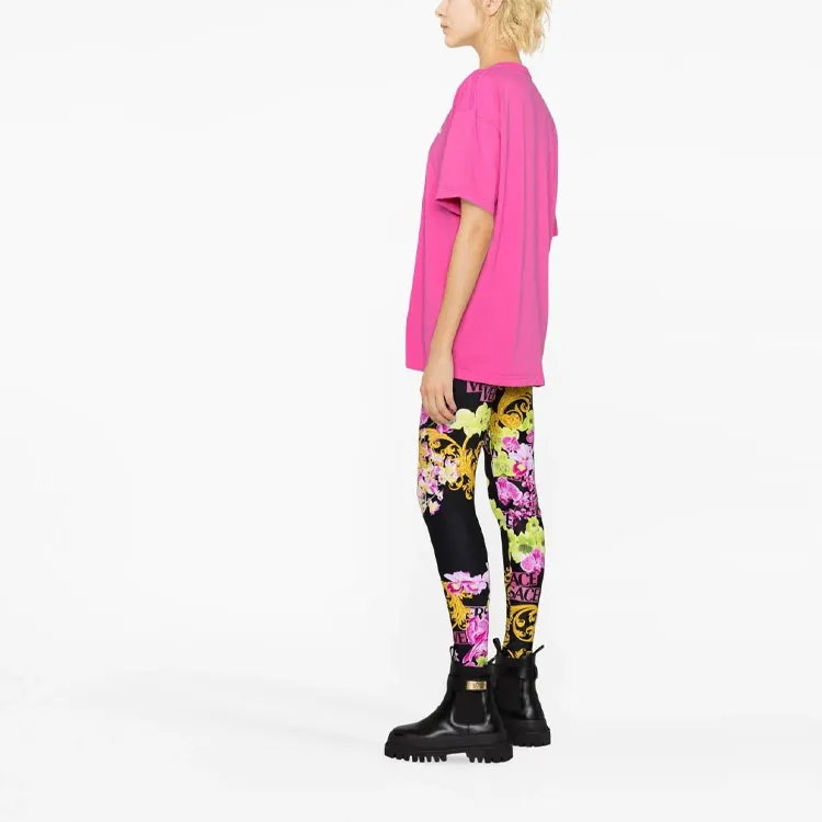VERSACE Logo Print T Shirt 'Fuchsia/Yellow'-3
