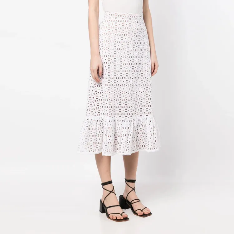 MICHAEL KORS Eyelet detail Cotton Midi Skirt-3