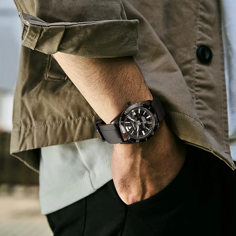 ROSSINI Voyager Collection Automatic Mechanical Movement Silicone Strap Watch Men's Watches Black Dial-5