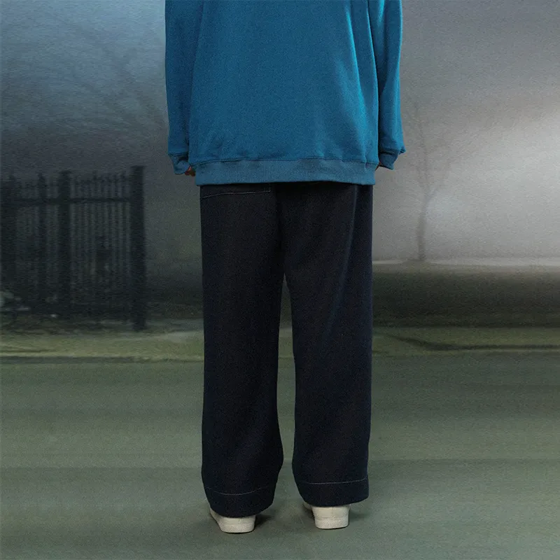 UNVESNO Straight Thickened Casual Pants Unisex Navy Blue-3