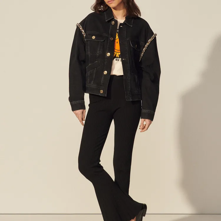 Sandro Crystal embellished Denim Jacket-1