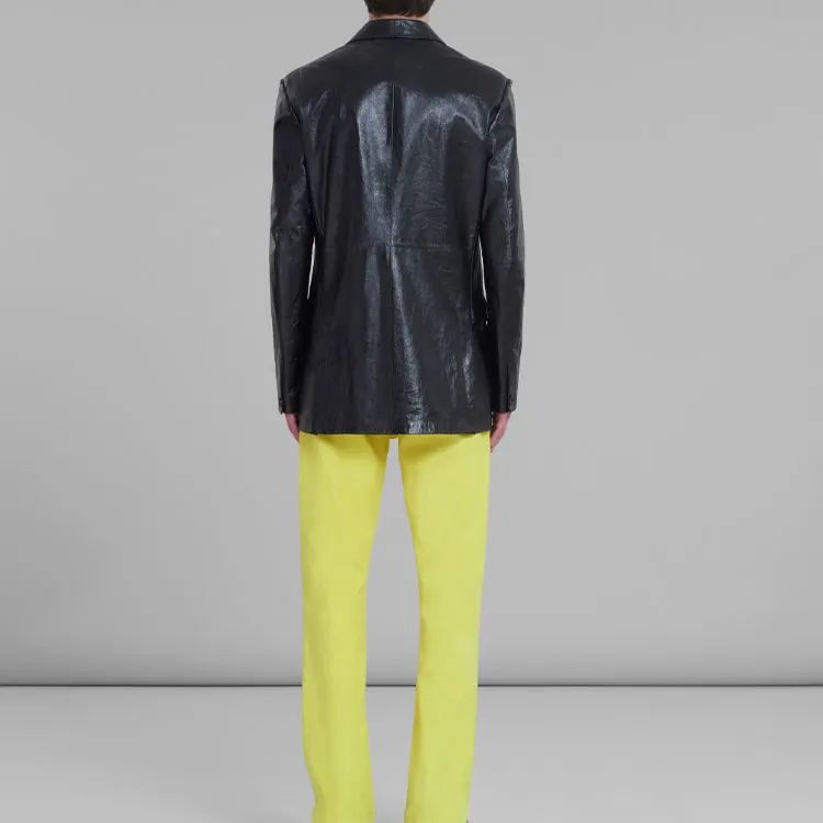 MARNI Single Breasted Long Sleeved Leather Jacket-3
