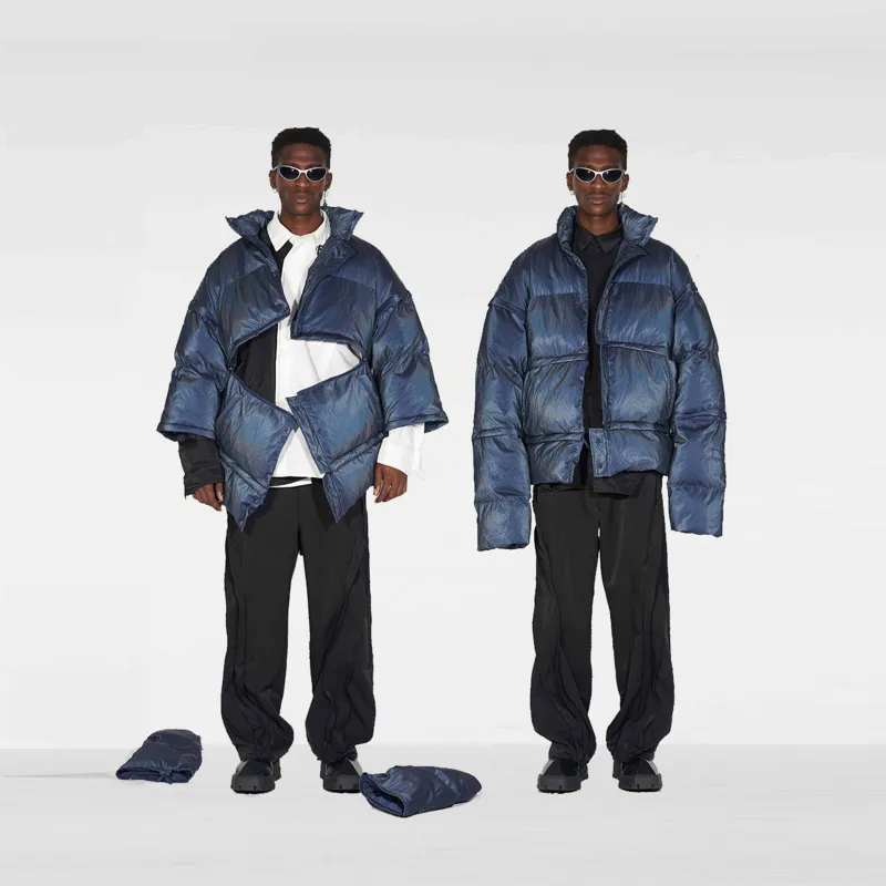 BLINDNOPLAN Solid Color Stand Collar Loose Fit Thickened Puffer Jacket Unisex Blue-3