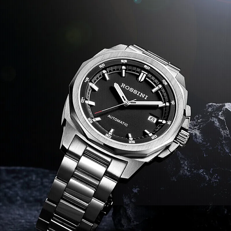ROSSINI Medallion Collection Automatic Mechanical Movement Stainless Steel Watchband Watch Men's Watches Black Dial-2