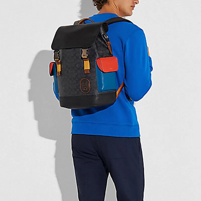 COACH Rivington Canvas With Leather Backpack Men's Black & Blue-4