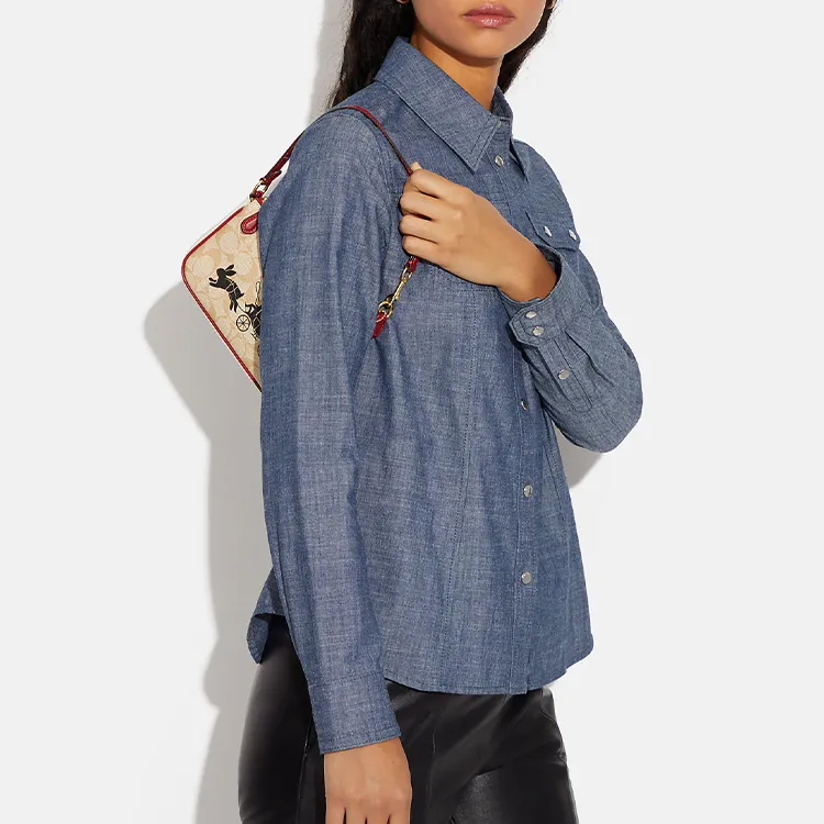 COACH Nolita Canvas With Leather Mahjong Bag Portable Clutch Small Size Women's Khaki & Pink-3