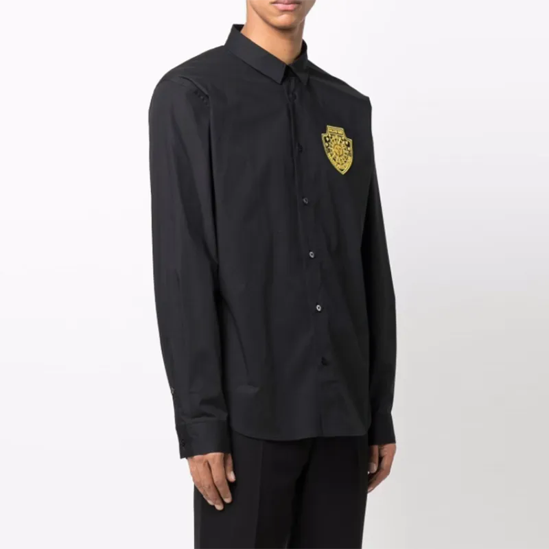 VERSACE JEANS COUTURE SS22 Mens Cotton Embroidered Long-Sleeve Shirt Black-2