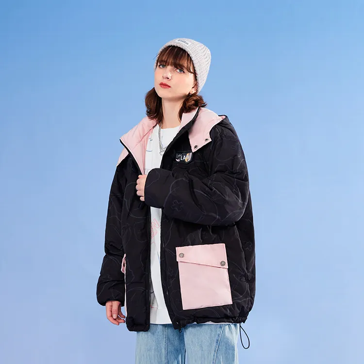 LAMLICKA Cartoon Hooded Loose Fit Puffer Jacket Unisex Black-2