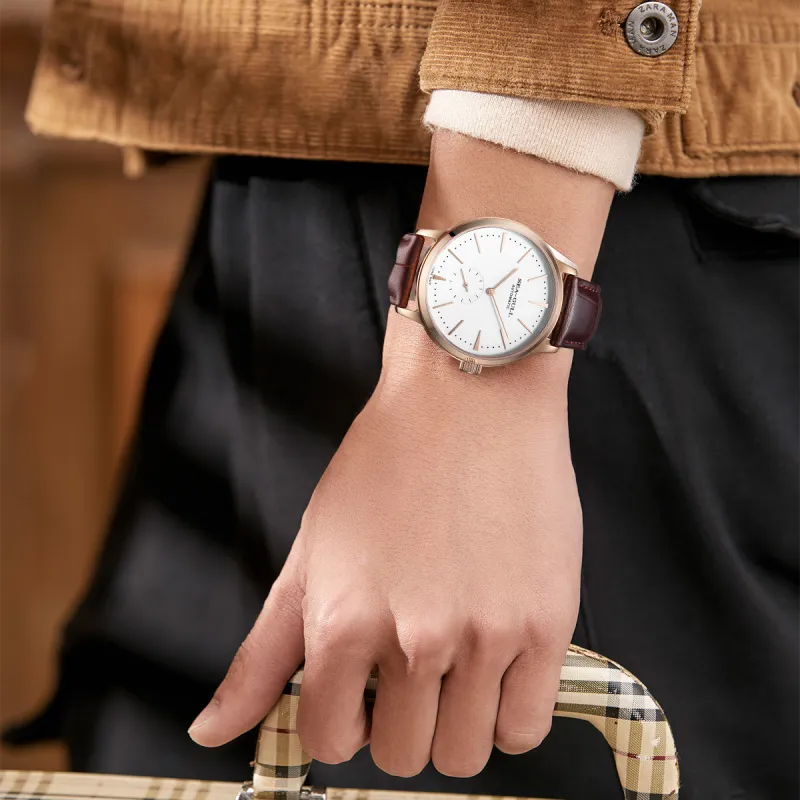Sea Gull National Collection Automatic Mechanical Movement Genuine Leather Strap Watch Men's Watches White Dial-3