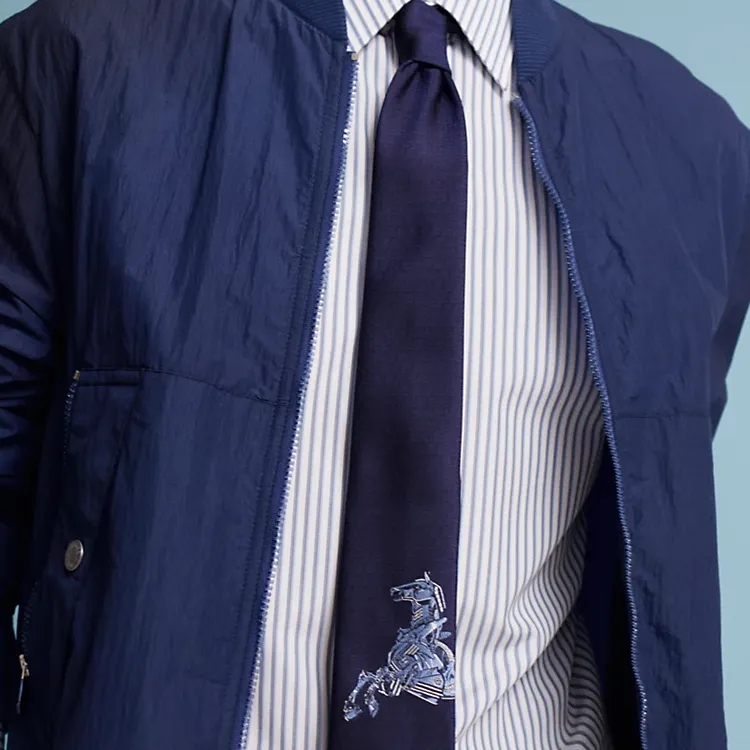 HERMES Silk Ties Unisex Marine Blue-1