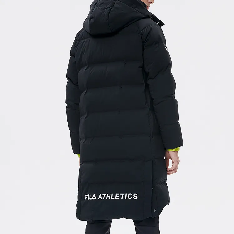 FILA Letter Hooded Long Down Jacket Men's Pitch Black-4