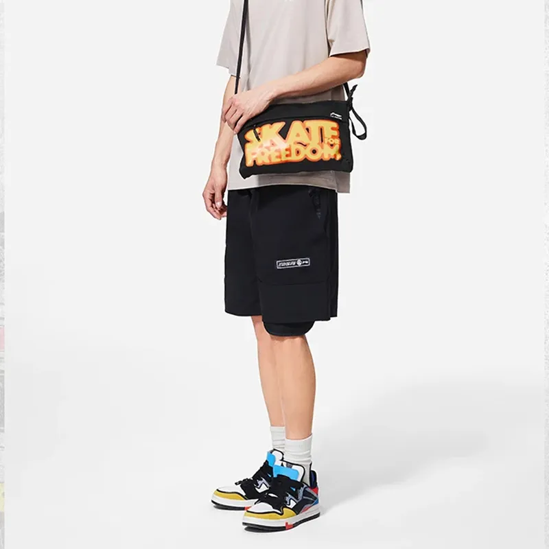 LiNing Skateboard Cotton Shoulder Bag, Crossbody Bag Unisex Black-5