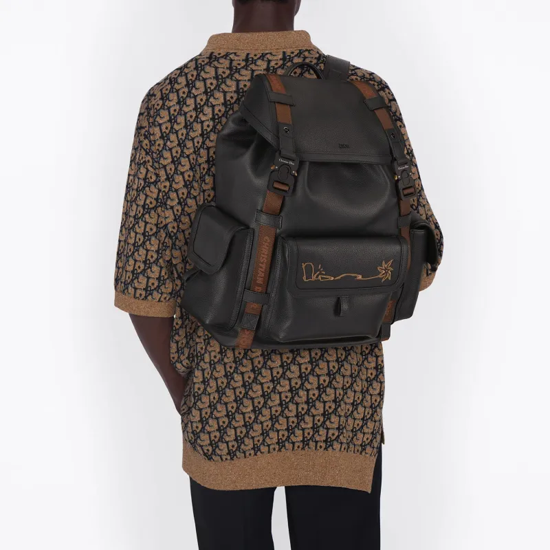 DIOR CACTUS JACK Collaboration Grain Cow Leather Backpacks Regular Men's Black-5