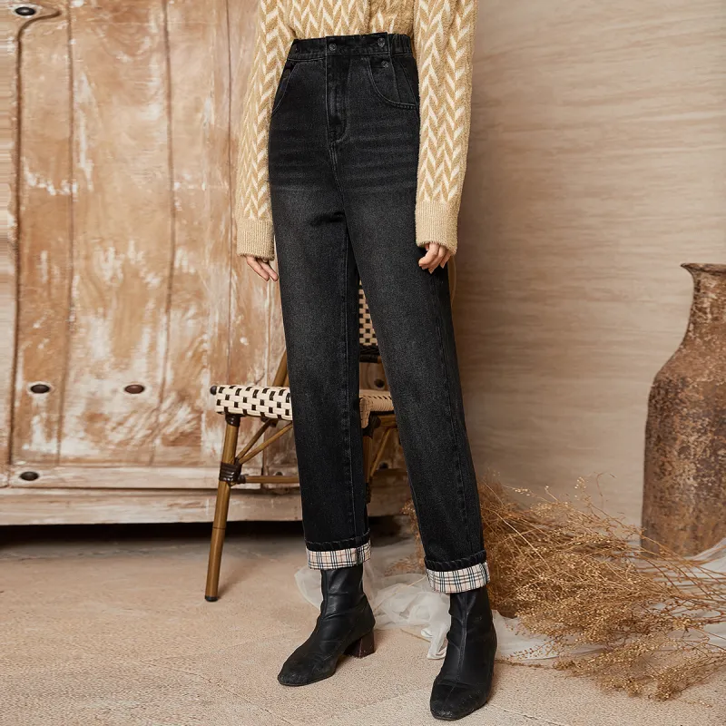 MEETLADY Straight Jeans Women's Black Gray Color-3