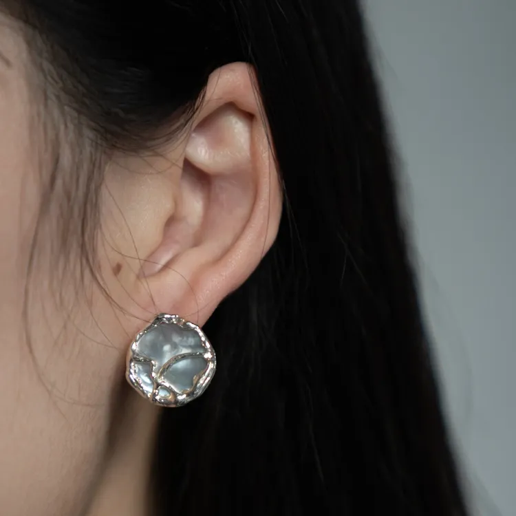 M.Wong Color Changing Mother of Pearl 925 Sterling Silver Stud Earrings Women's-2