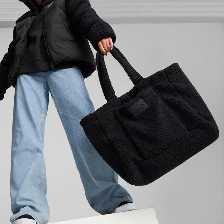 PUMA Fabric Plush Tote Bag Shopping Bag Shoulder Bag Handbag Regular Women's Black-4