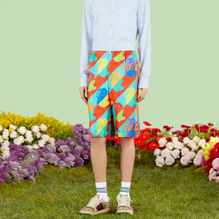 GUCCI Rabit Printed Silk Twill Shorts-3