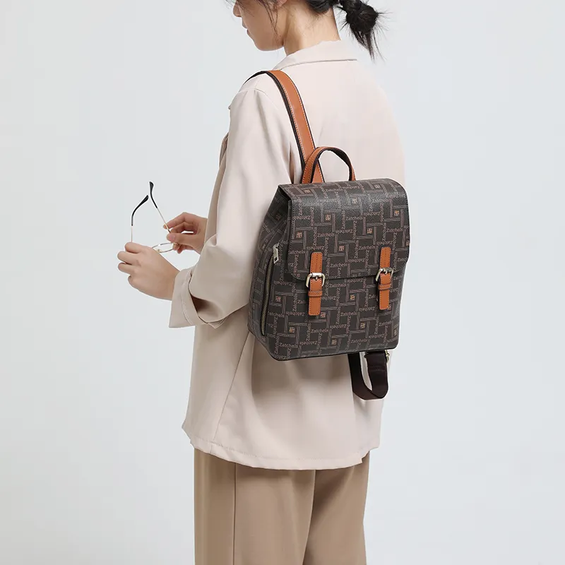 Zatchels Backpacks Dark Brown Monogram Color-3