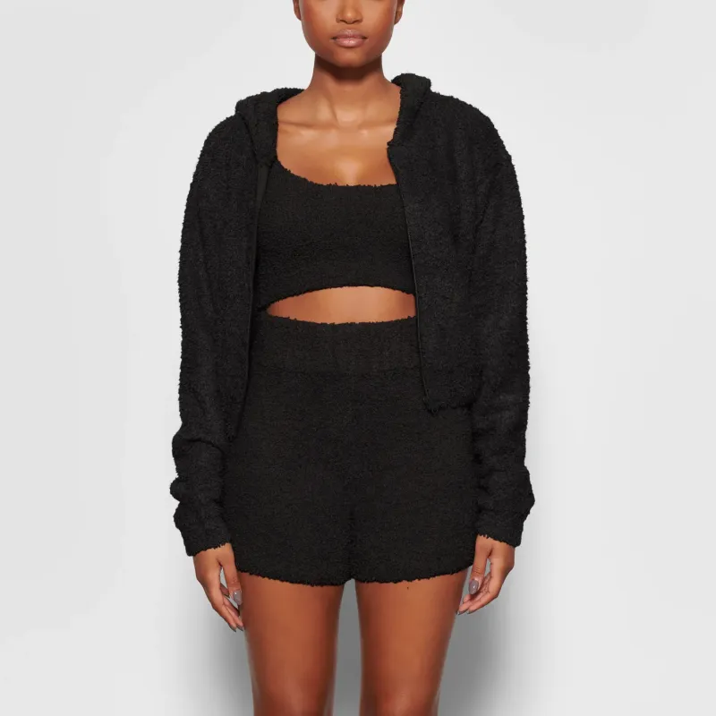 Skims Cozy Knit Zip Up Hoodie Onyx-1
